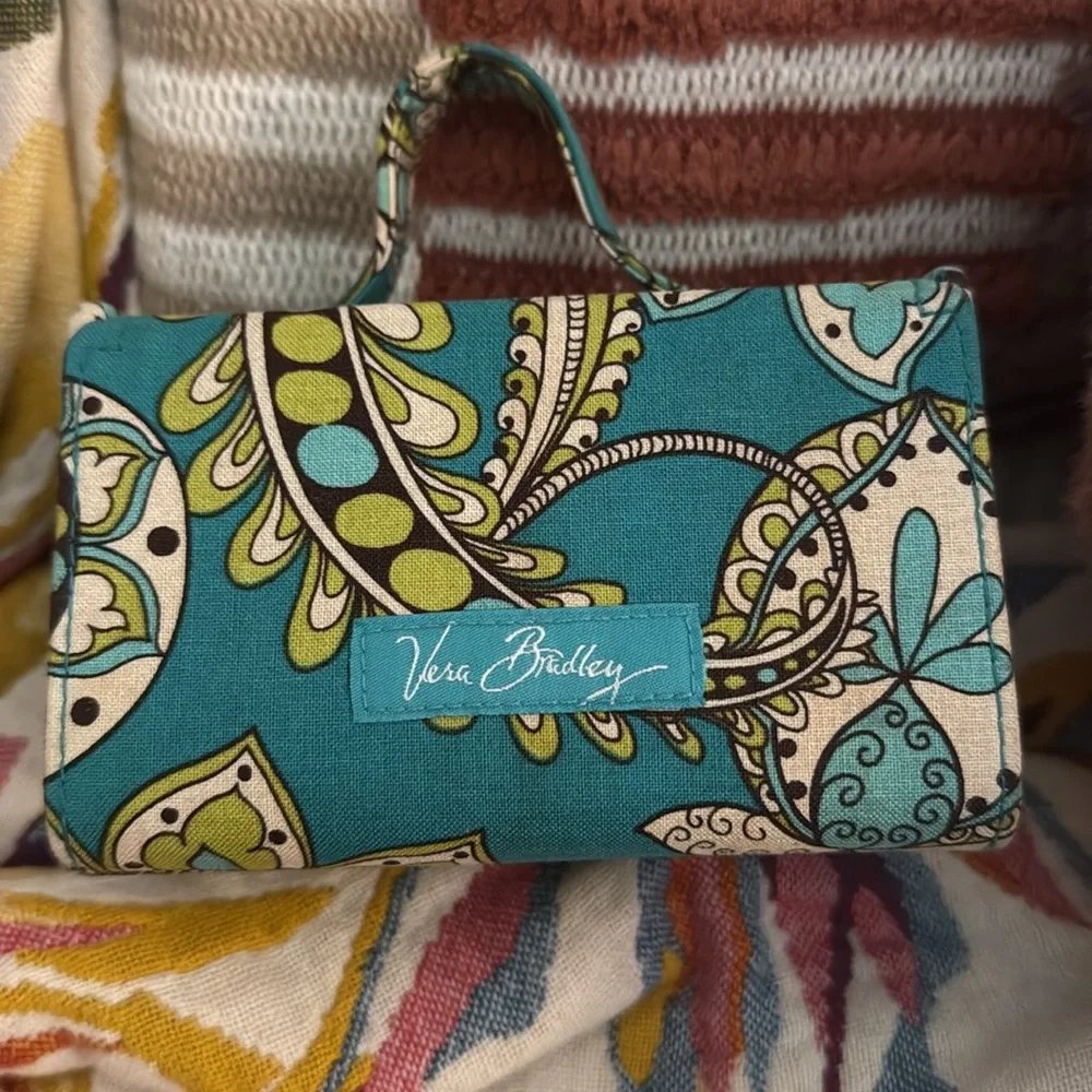 Vera Bradley Mini Travel Jewelry Box Ring Case Peacock Turquoise Flowers - Picture 2 of 6